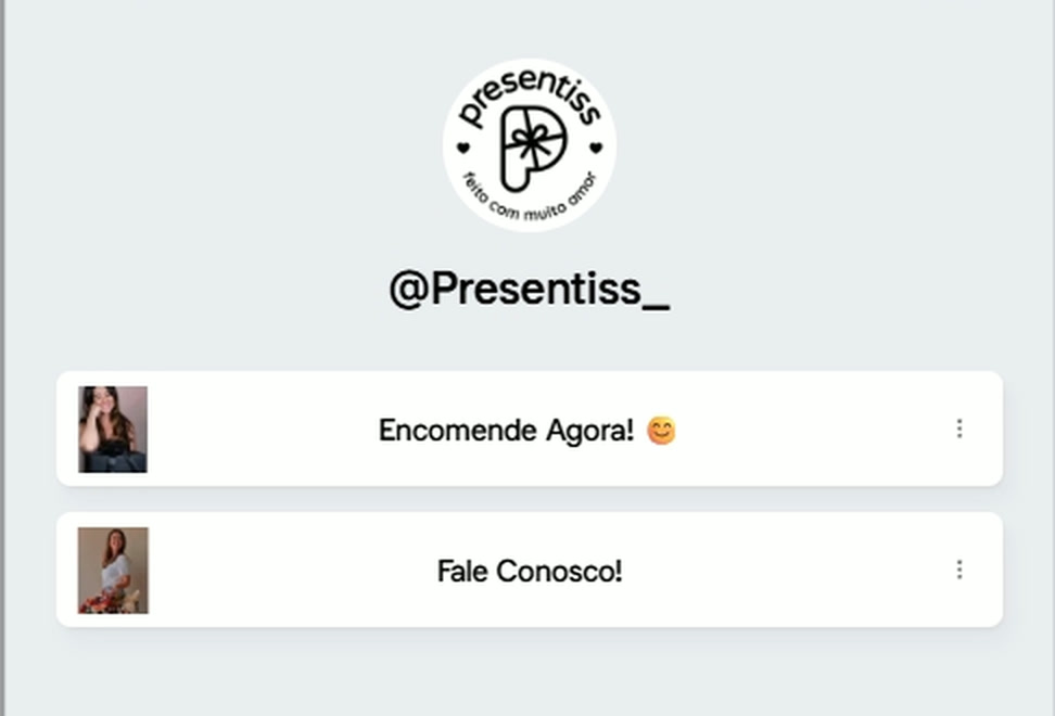 O Linktree da Presentiss Flores, com dois botões